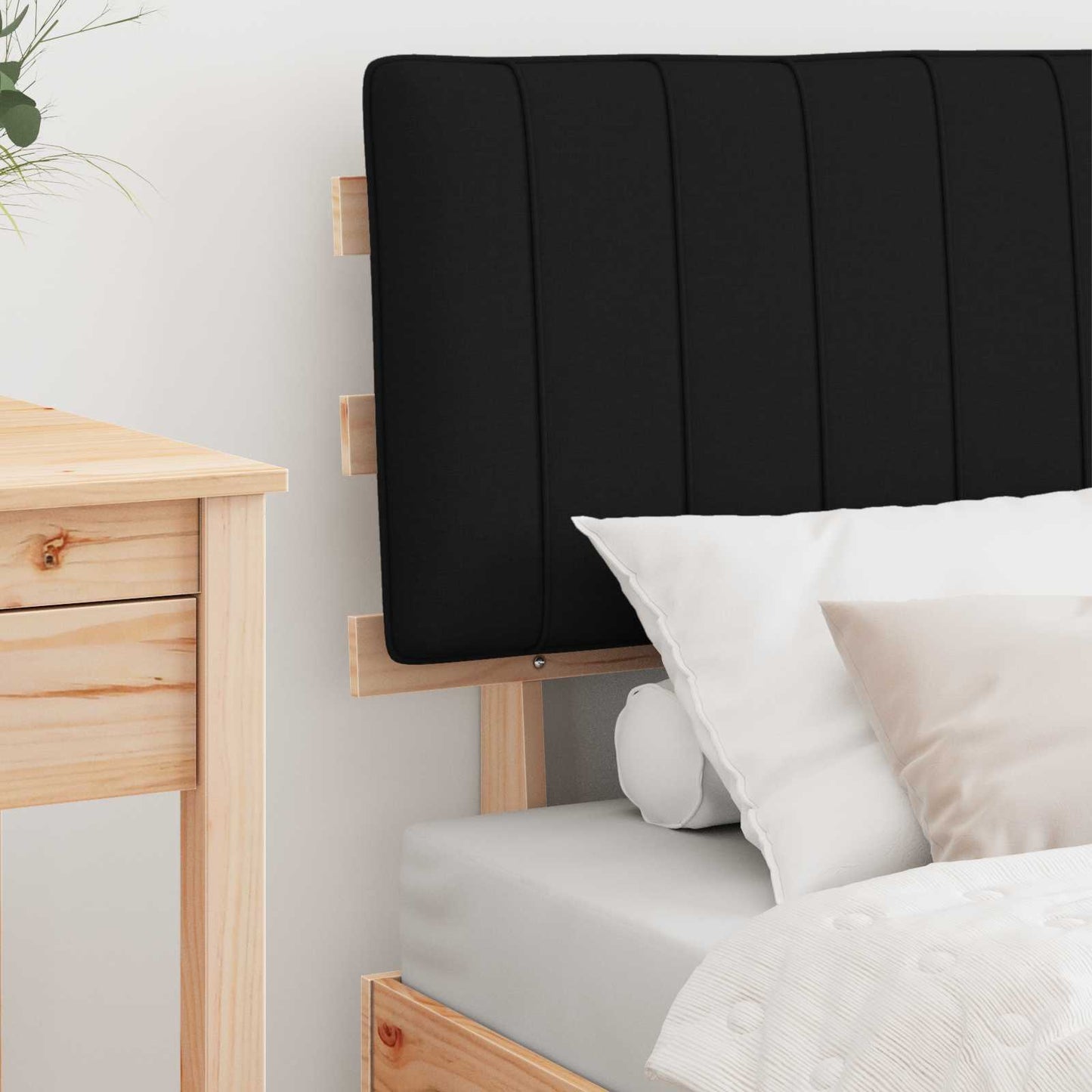 Letto con Testiera Rivestita Nero 75 x 190 cm Pino massello