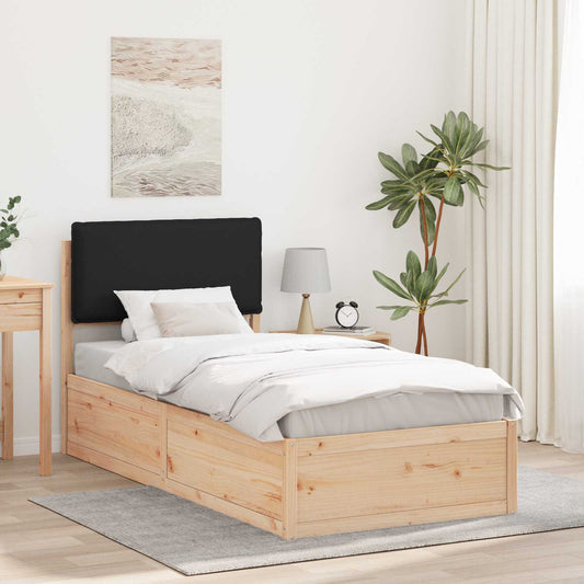 Letto con Testiera Rivestita Nero 90 x 200 cm Pino massello