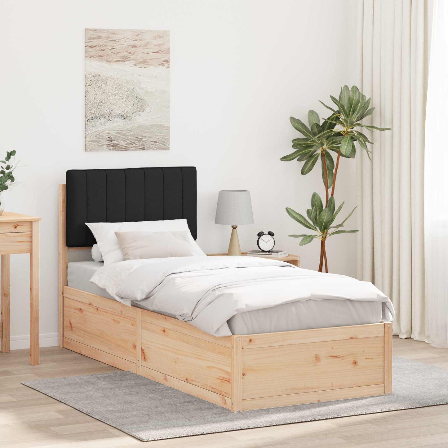 Letto con Testiera Rivestita Nero 80 x 200 cm Pino massello | homemem39