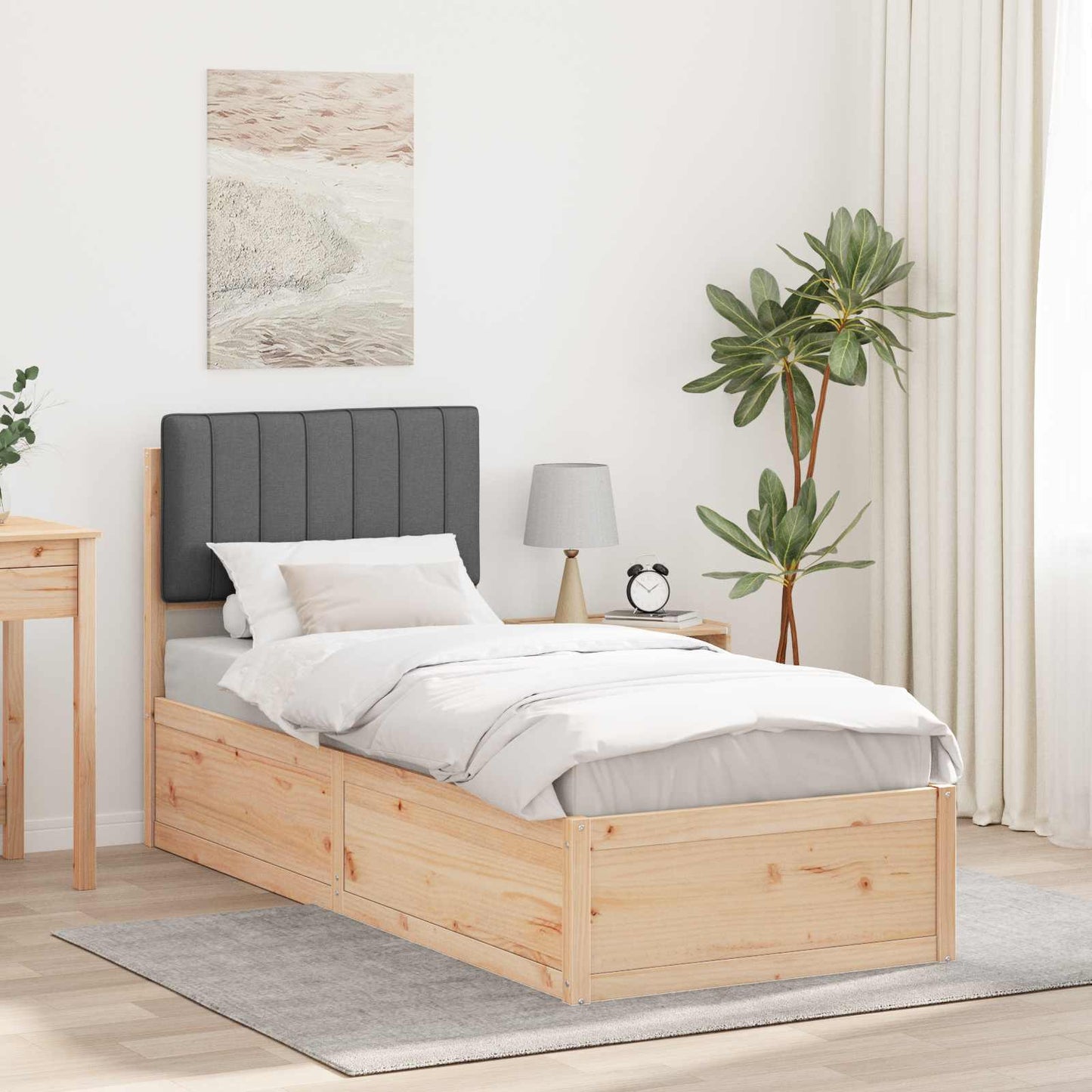 Letto con Testiera Rivestita Grigio scuro 75 x 190 cm | homemem39