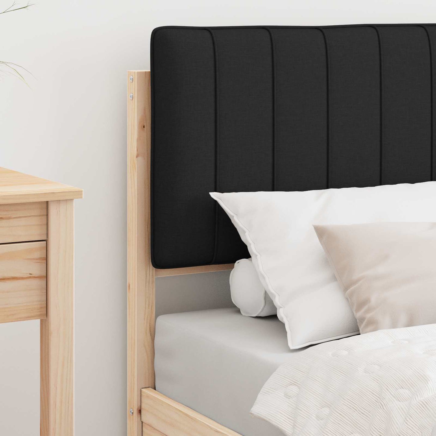Letto con Testiera Rivestita Nero 75 x 190 cm Pino massello | homemem39