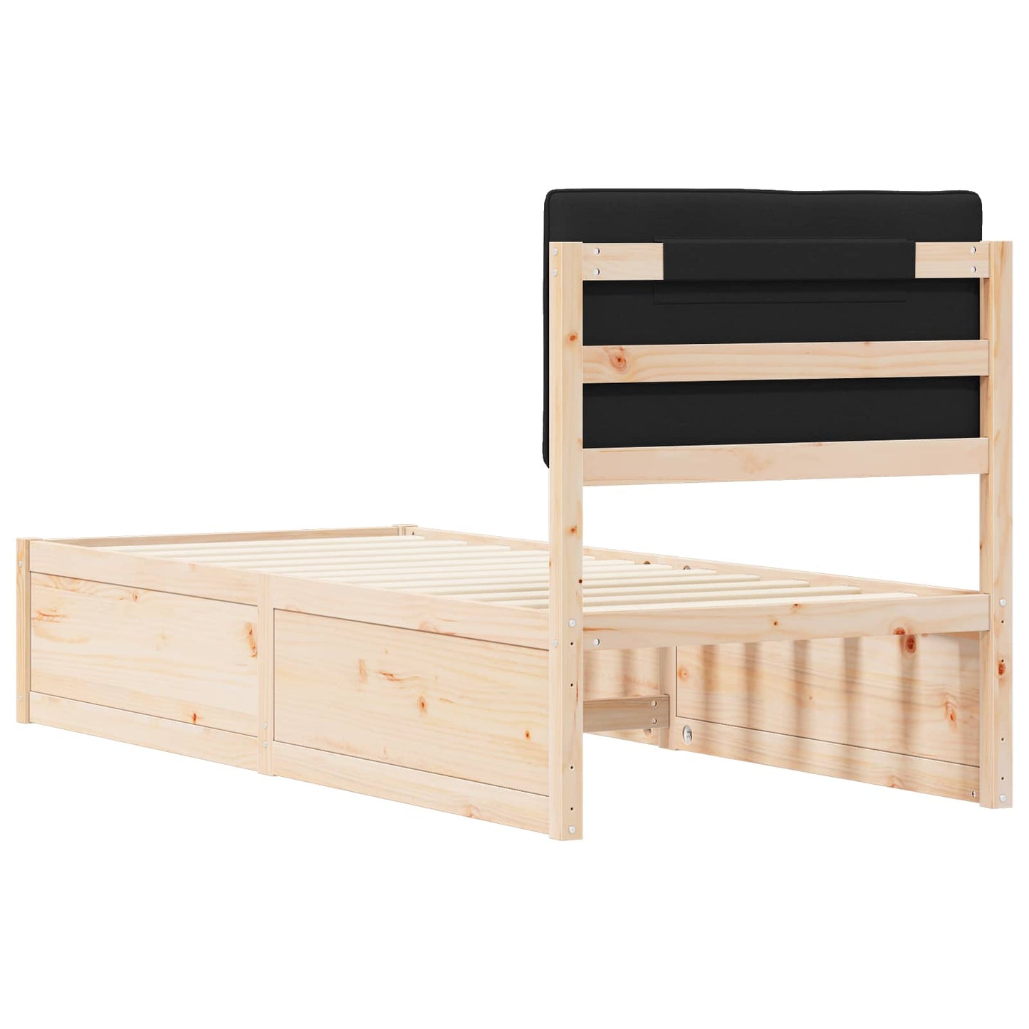 Letto con Testiera Rivestita Nero 75 x 190 cm Pino massello | homemem39