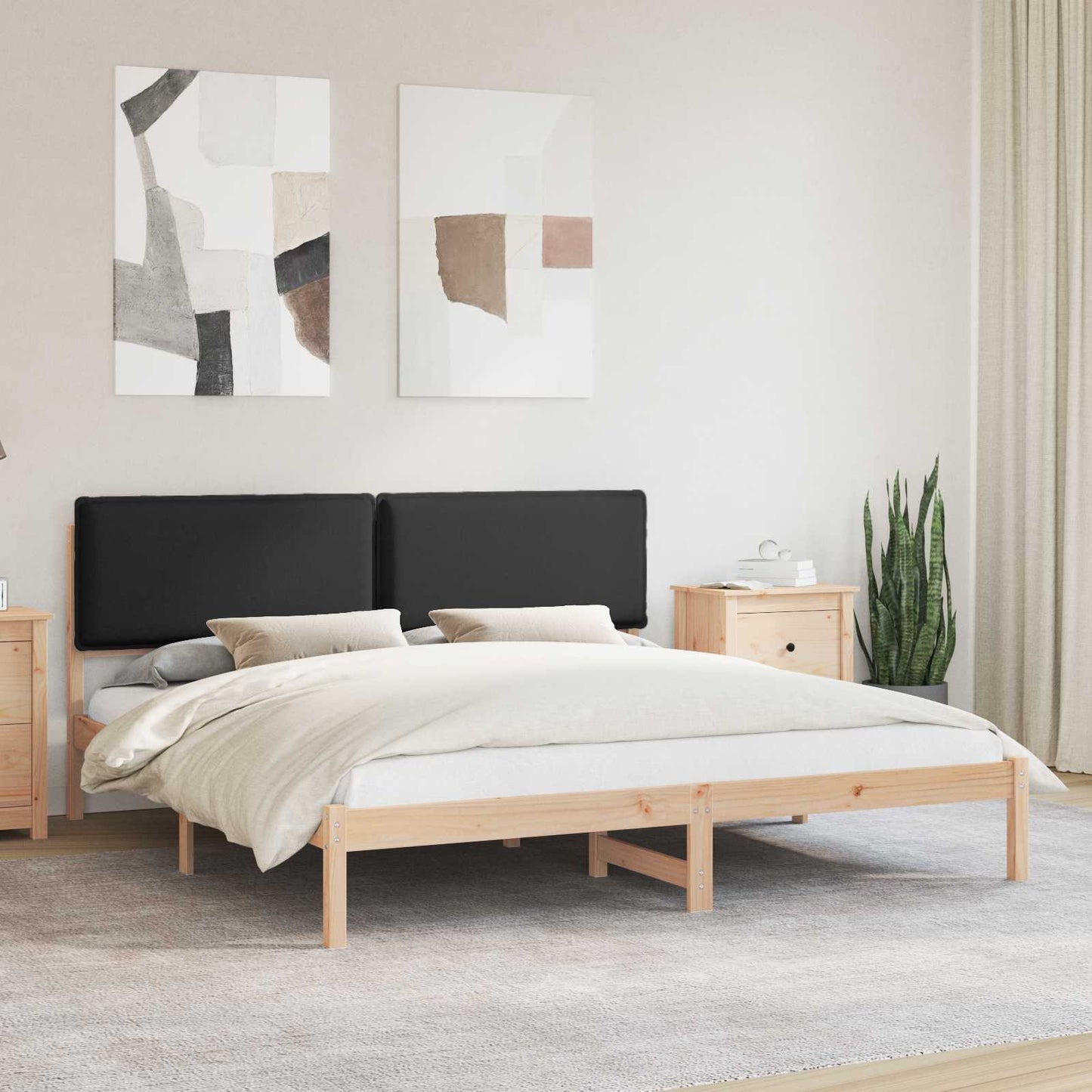 Letto con Testiera Rivestita Nero 180 x 200 cm Pino massello