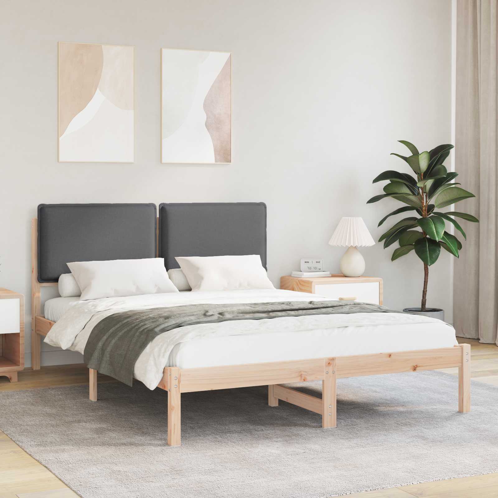 Letto con Testiera Rivestita Grigio scuro 140 x 200 cm | homemem39