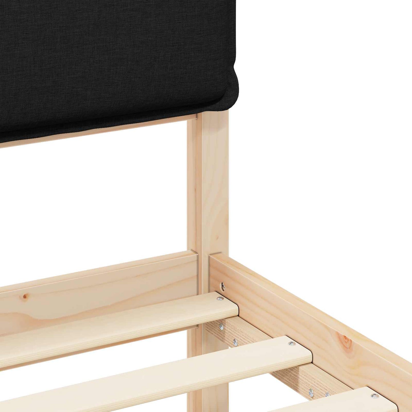 Letto con Testiera Rivestita Nero 140 x 190 cm Pino massello