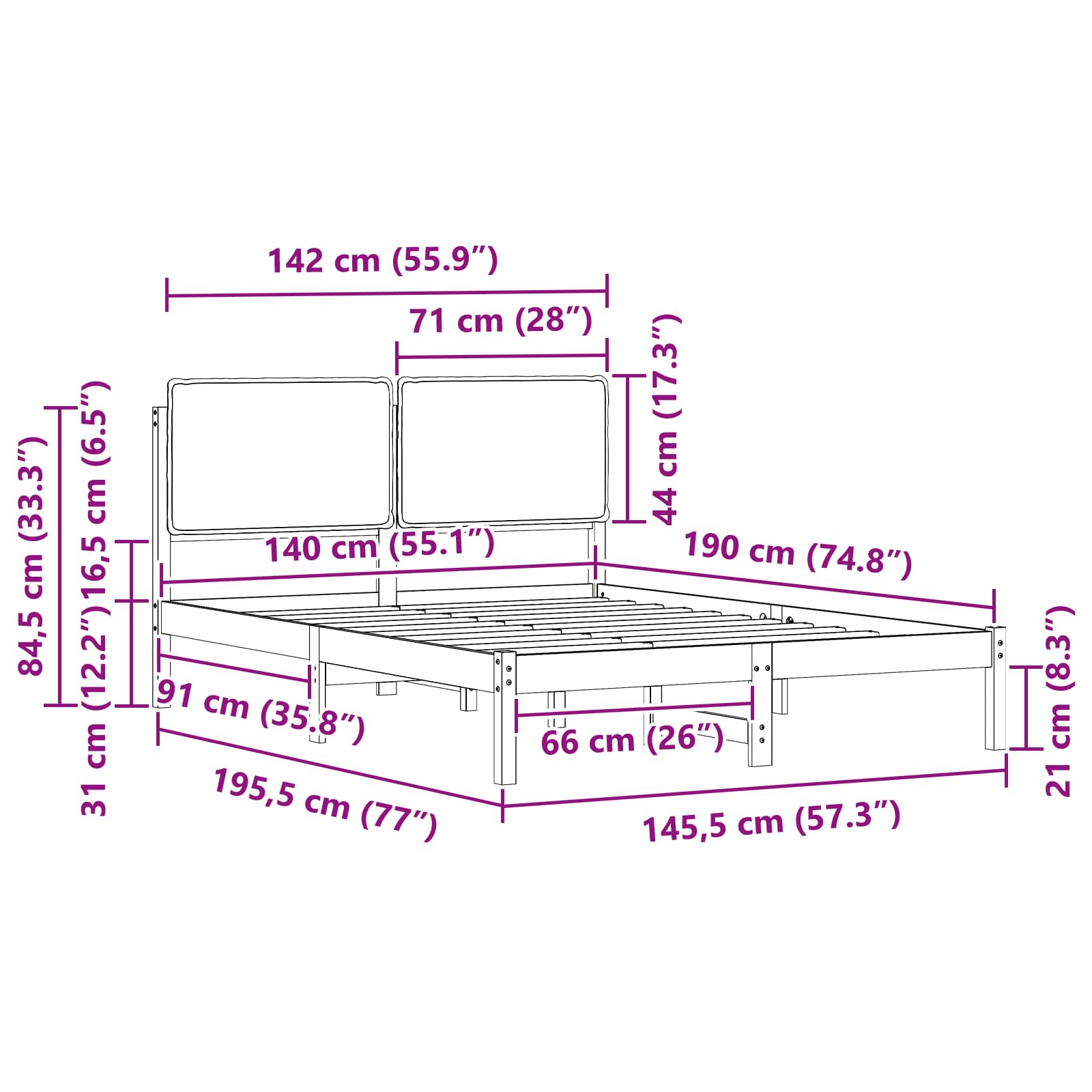 Letto con Testiera Rivestita Talpa 140 x 190 cm | homemem39
