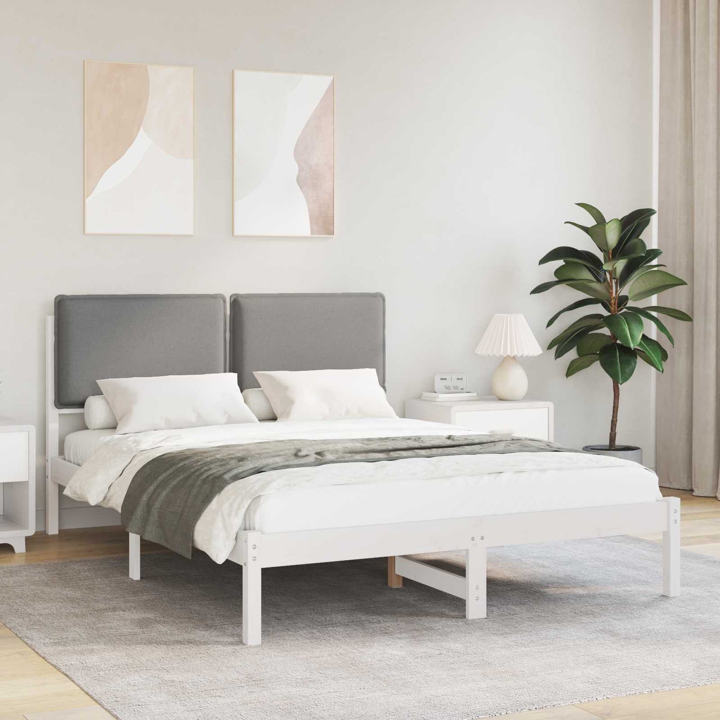 Letto con Testiera Rivestita Grigio chiaro 140 x 190 cm