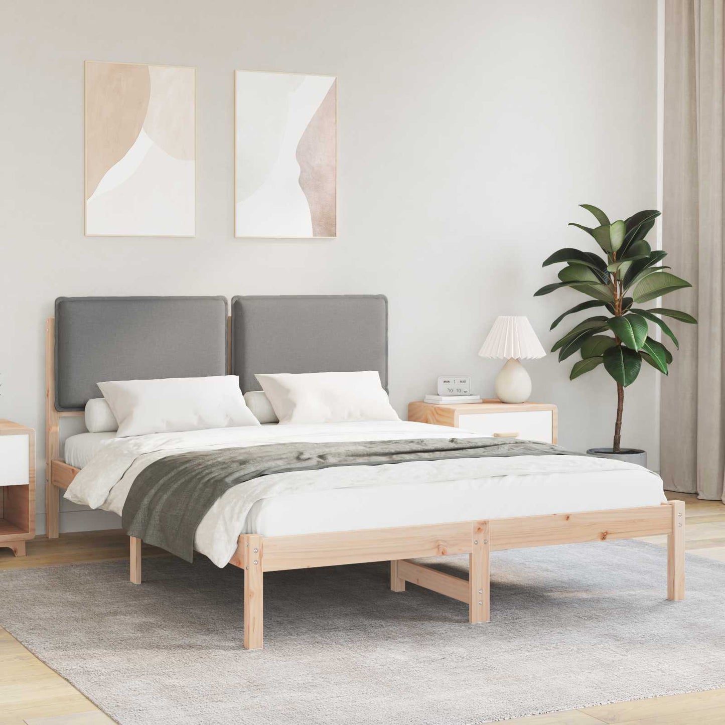 Letto con Testiera Rivestita Grigio chiaro 135 x 190 cm