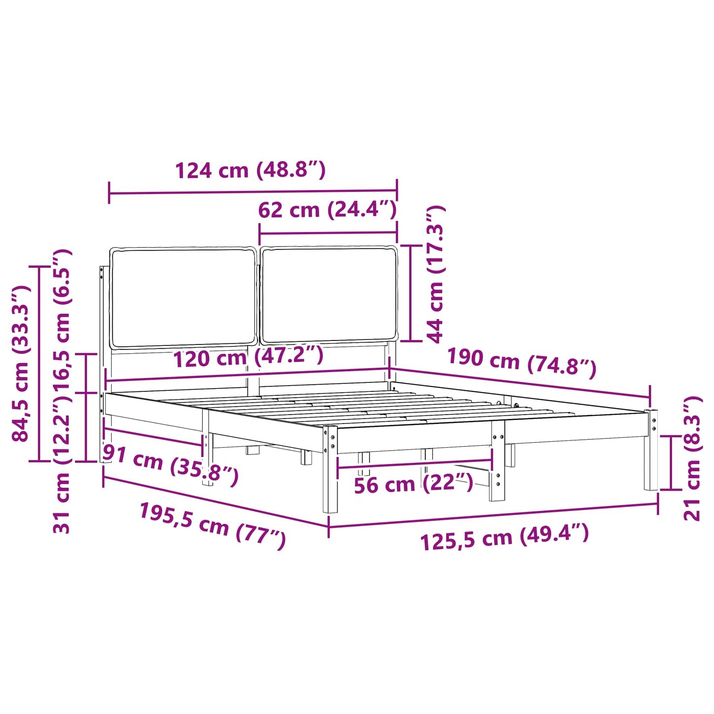 Letto con Testiera Rivestita Grigio chiaro 120 x 190 cm
