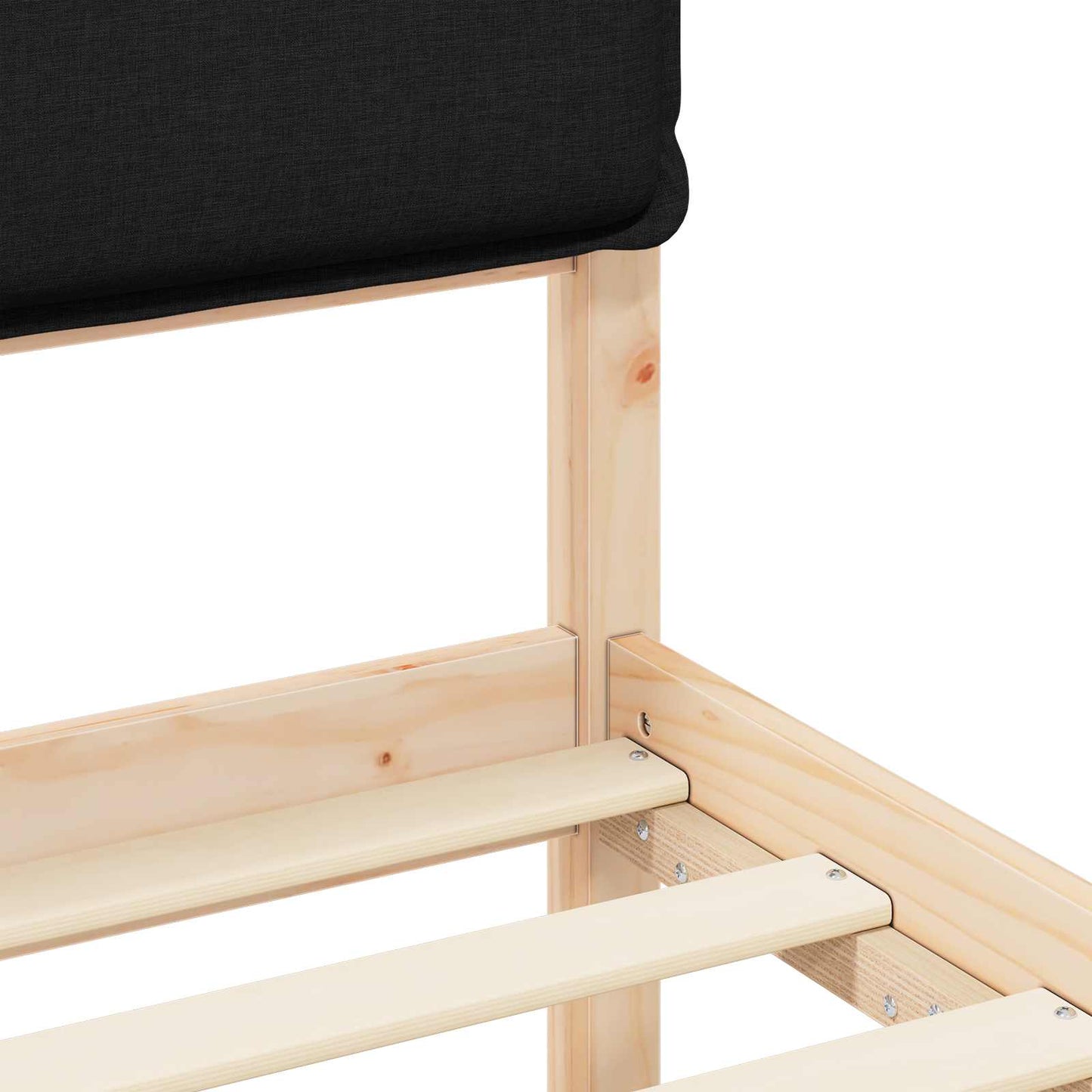 Letto con Testiera Rivestita Nero 75 x 190 cm Pino massello