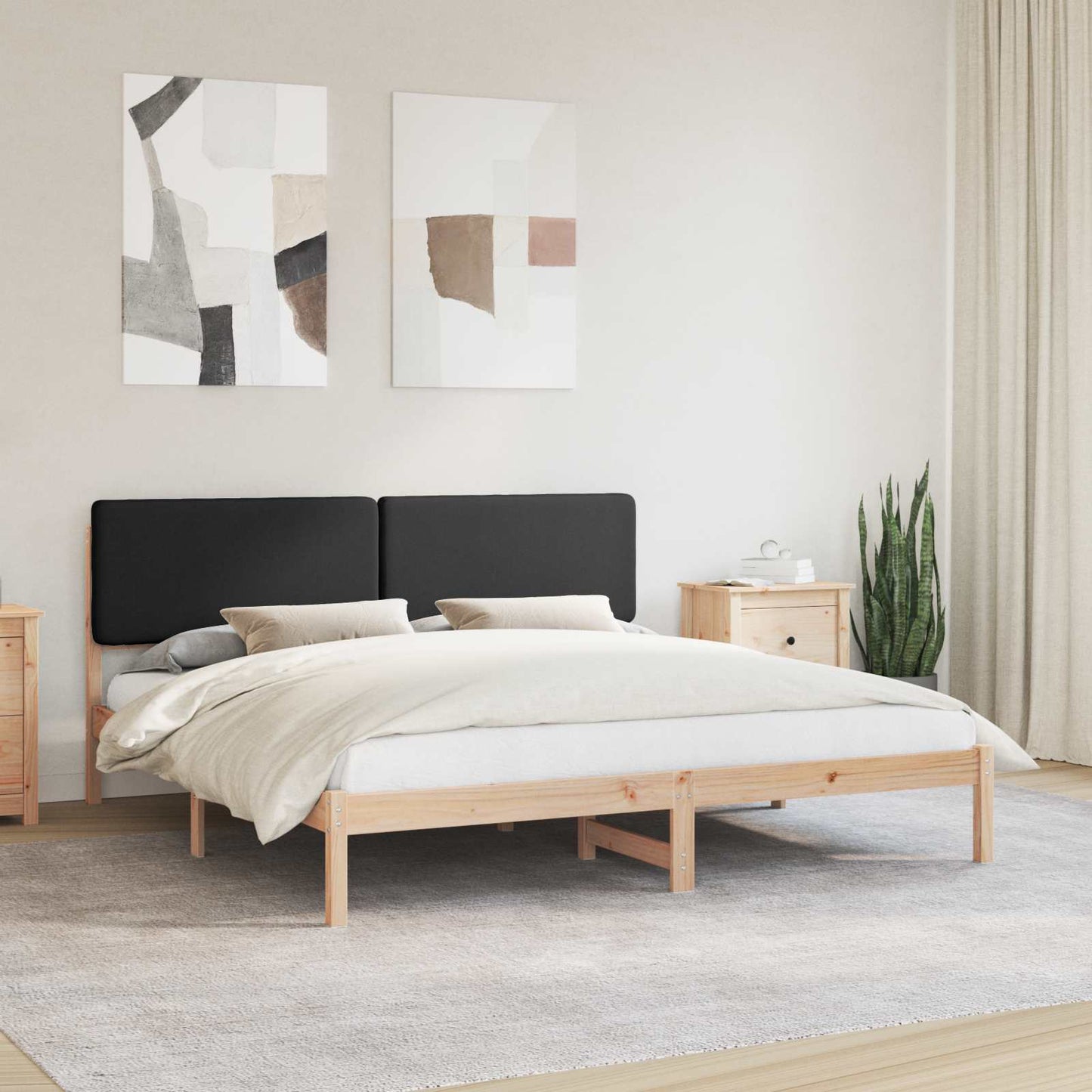 Letto con Testiera Rivestita Nero 180 x 200 cm Pino massello