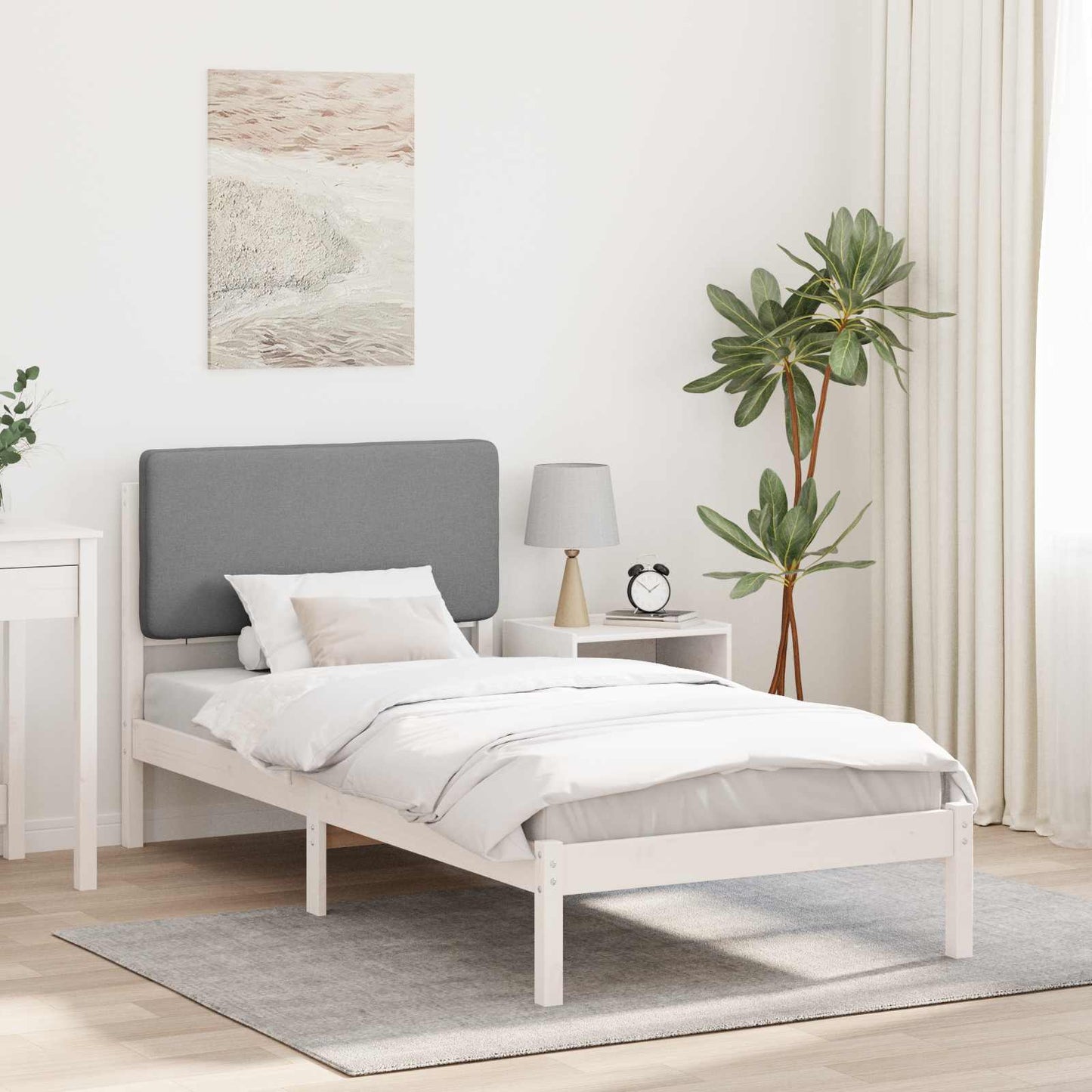 Letto con Testiera Rivestita Grigio chiaro 90 x 200 cm