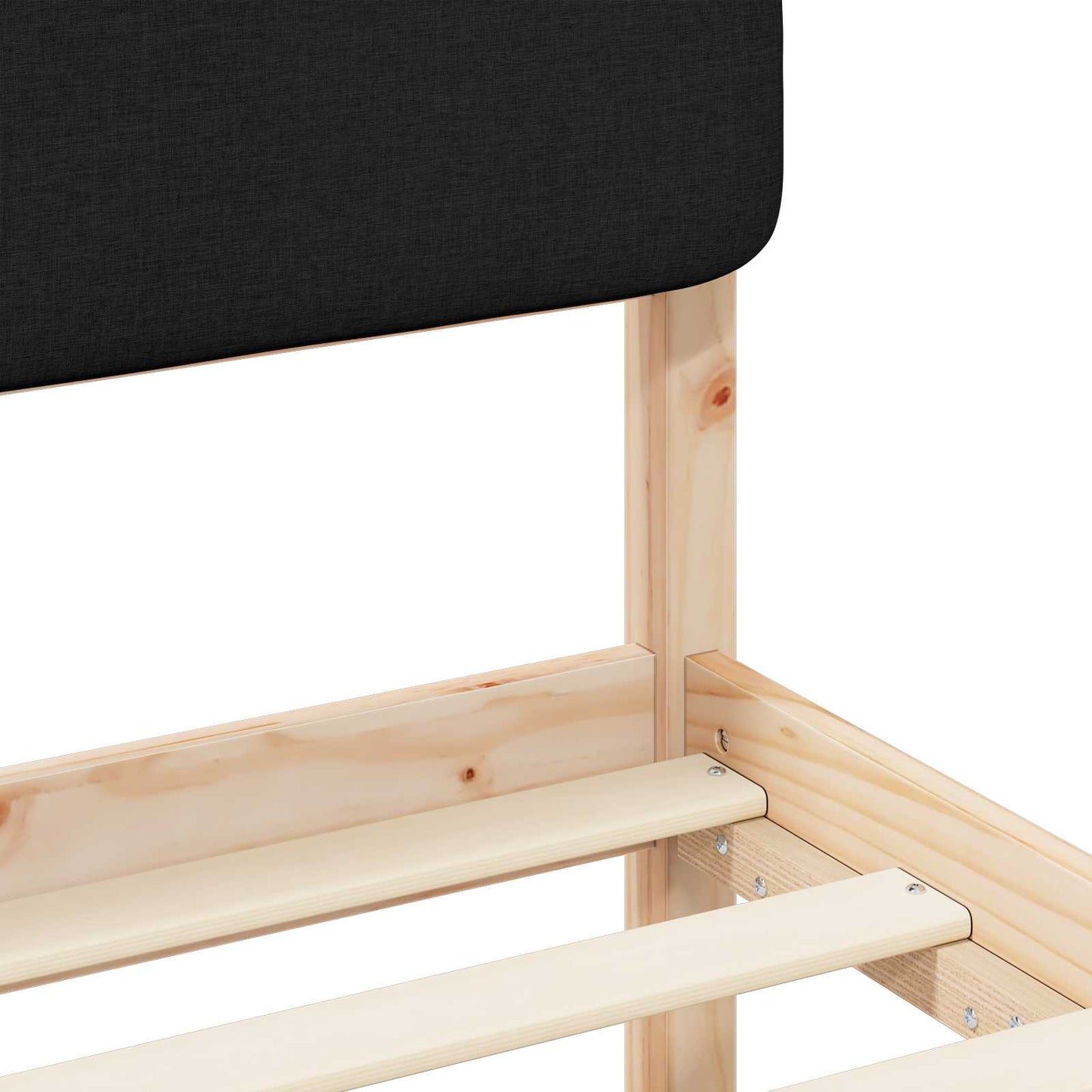 Letto con Testiera Rivestita Nero 90 x 190 cm Pino massello