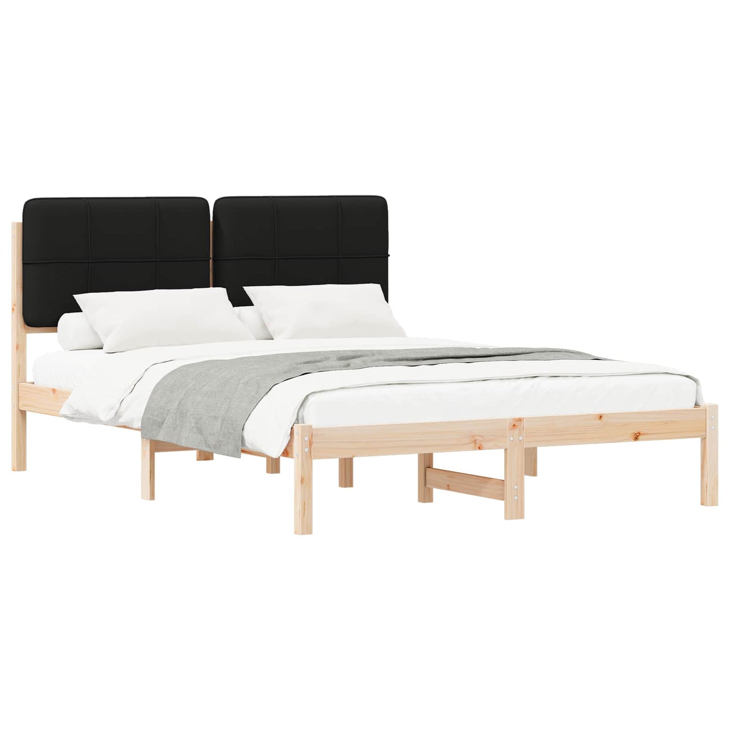 Letto con Testiera Rivestita Nero 135 x 190 cm Pino massello | homemem39