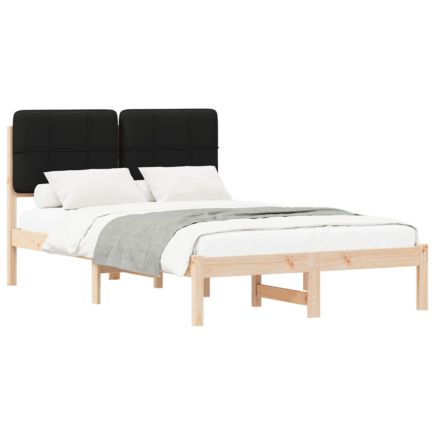 Letto con Testiera Rivestita Nero 120 x 190 cm Pino massello | homemem39