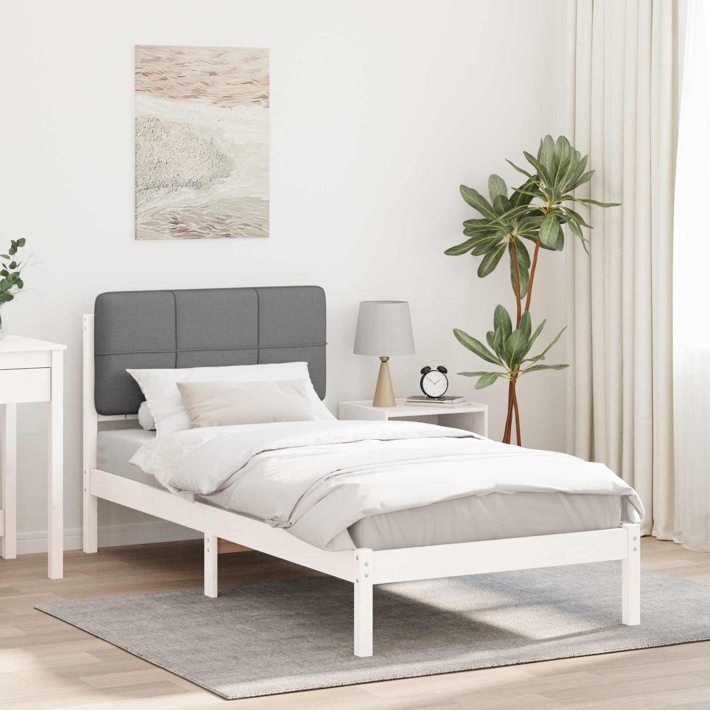 Letto con Testiera Rivestita Grigio chiaro 100 x 200 cm