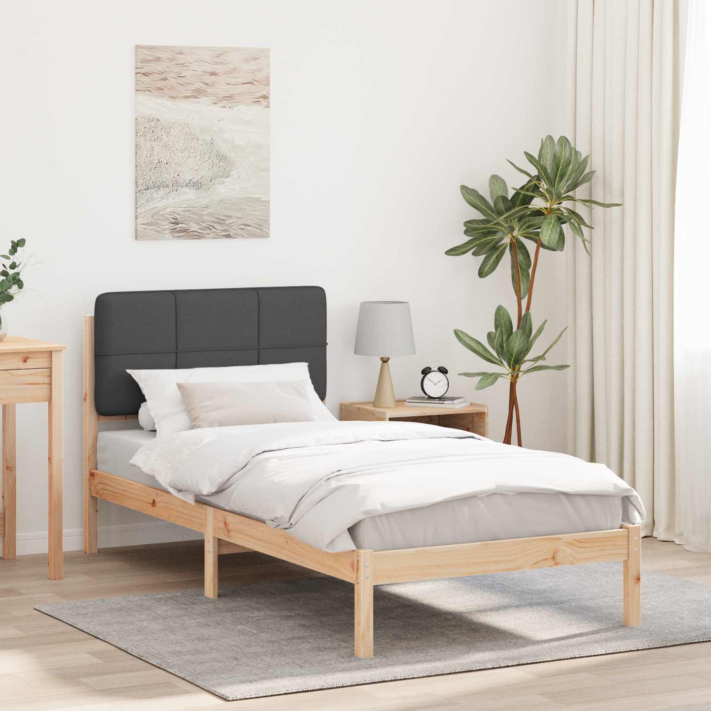 Letto con Testiera Rivestita Grigio scuro 80 x 200 cm