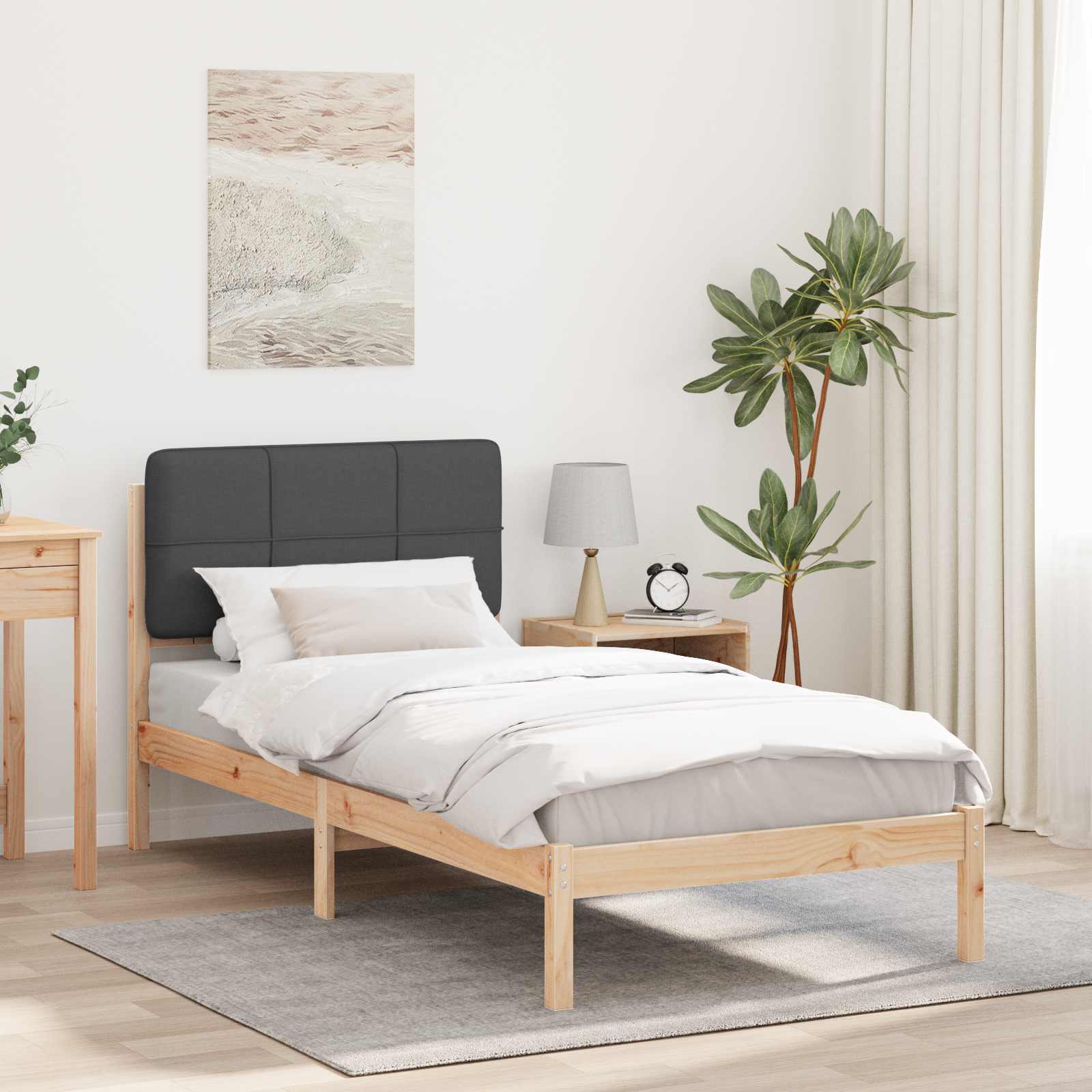 Letto con Testiera Rivestita Grigio scuro 90 x 190 cm | homemem39