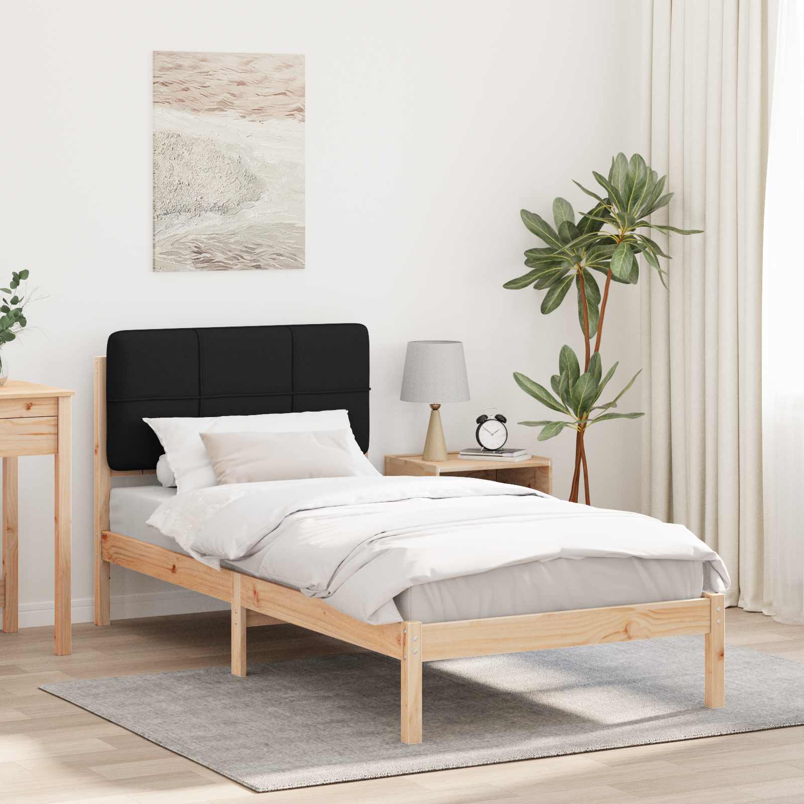 Letto con Testiera Rivestita Nero 75 x 190 cm Pino massello | homemem39