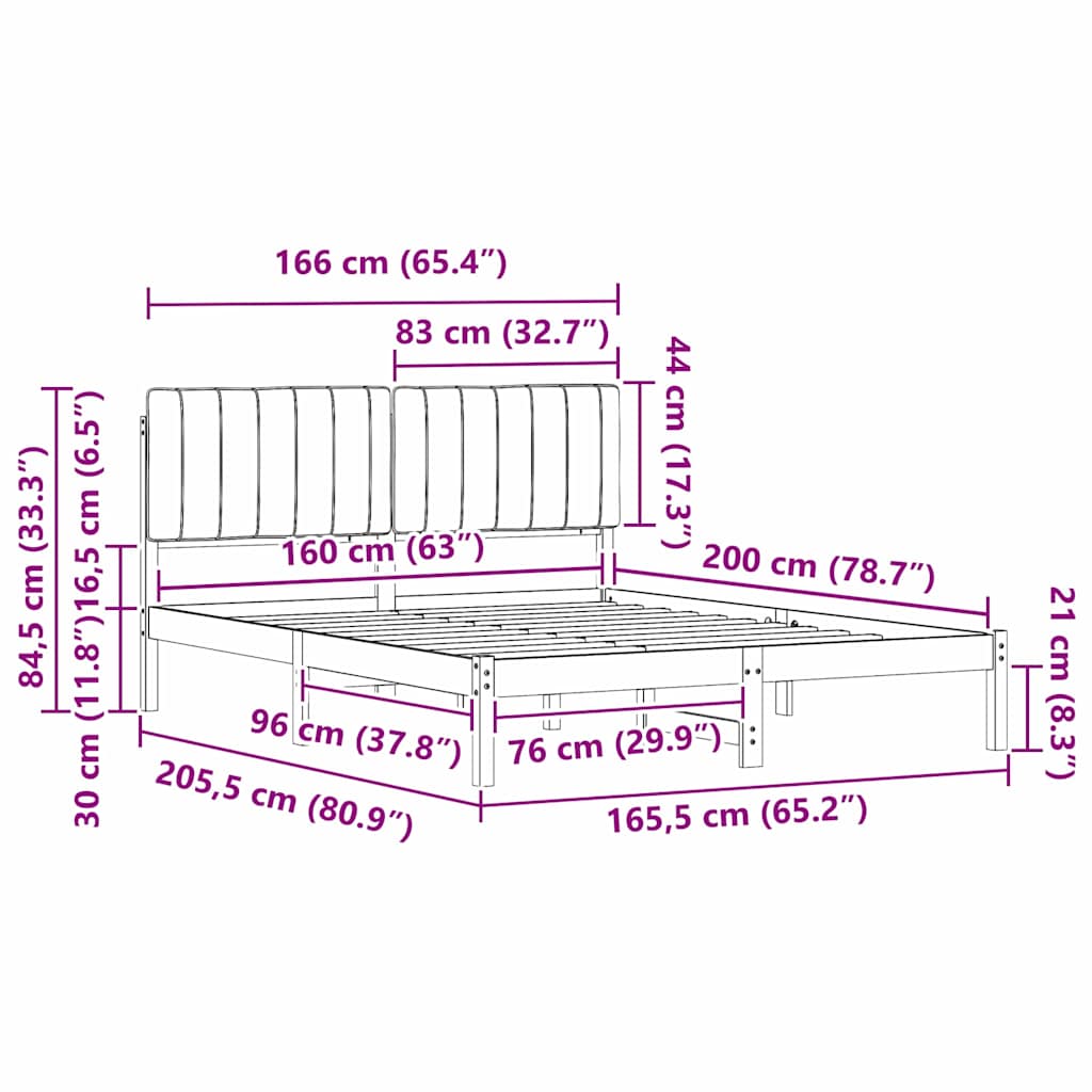 Letto con Testiera Rivestita Grigio scuro 160 x 200 cm