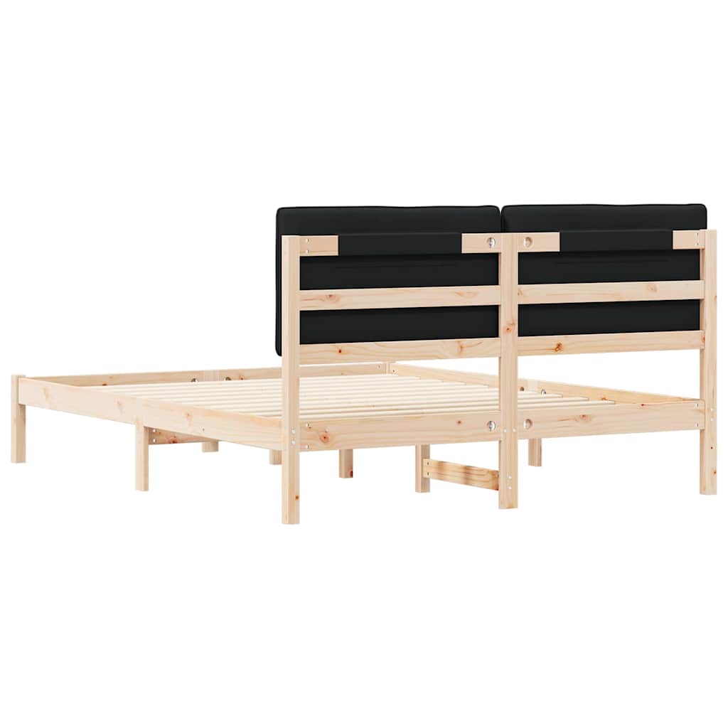 Letto con Testiera Rivestita Nero 160 x 200 cm Pino massello