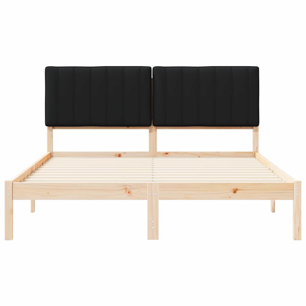 Letto con Testiera Rivestita Nero 150 x 200 cm Pino massello