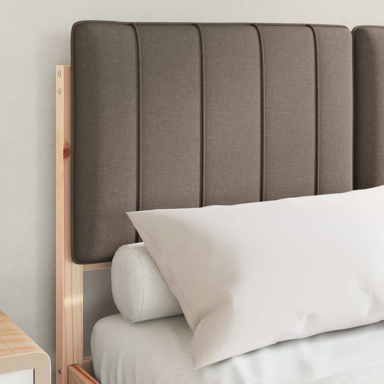 Letto con Testiera Rivestita Naturale e Taupe 120 x 200 cm | homemem39