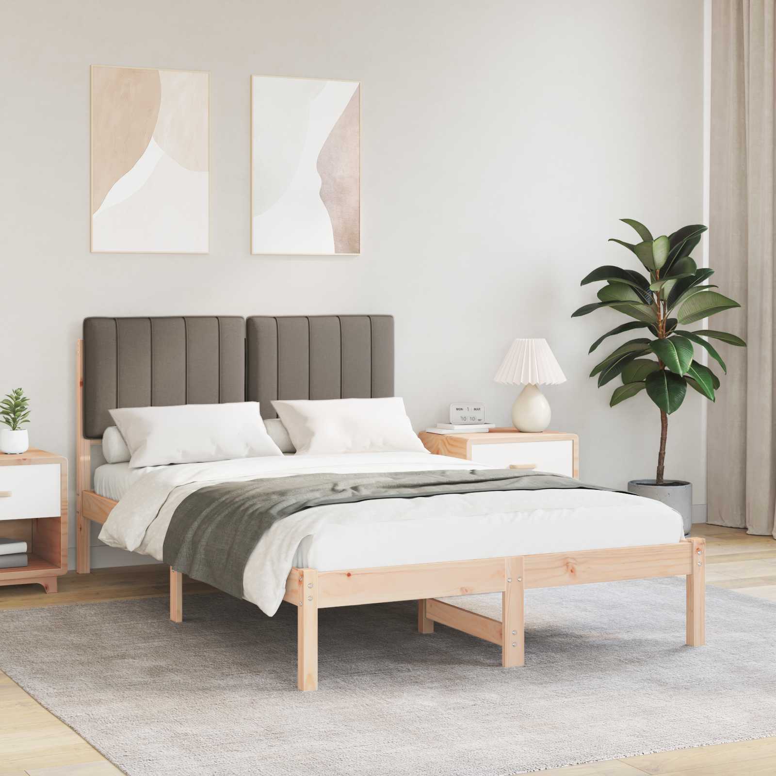Letto con Testiera Rivestita Naturale e Taupe 120 x 200 cm | homemem39