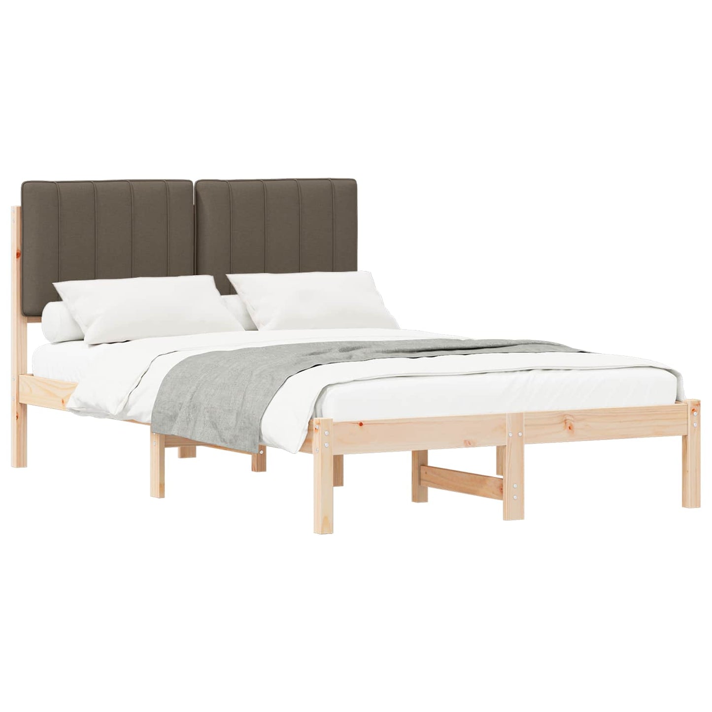 Letto con Testiera Rivestita Naturale e Taupe 120 x 200 cm | homemem39