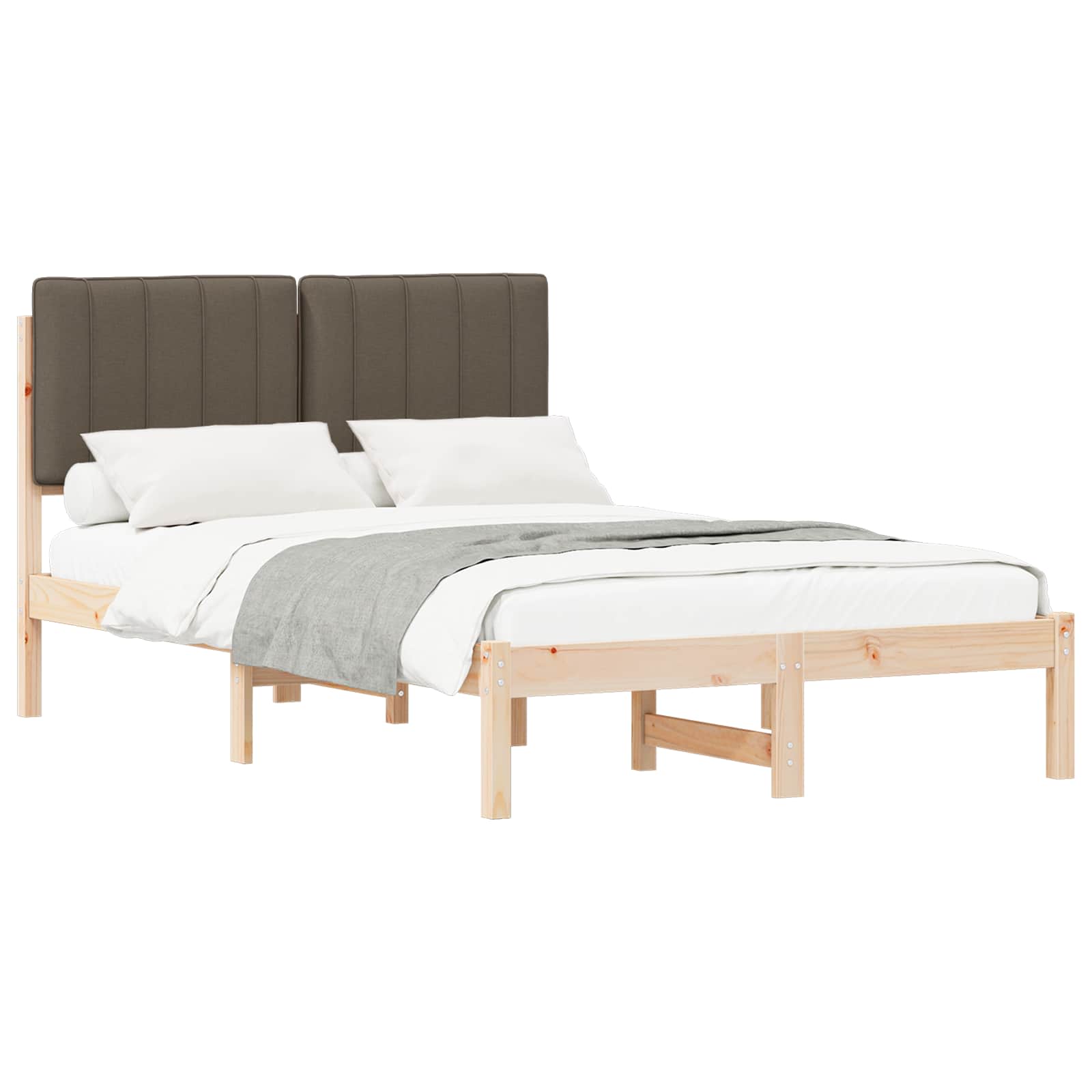 Letto con Testiera Rivestita Naturale e Taupe 120 x 200 cm | homemem39