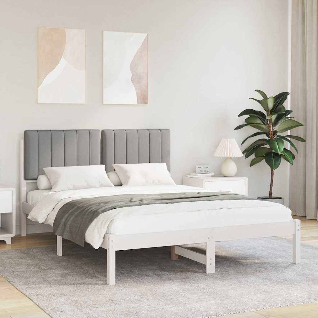 Letto con Testiera Rivestita Grigio chiaro 140 x 190 cm