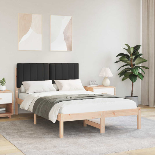 Letto con Testiera Rivestita Nero 120 x 190 cm Pino massello