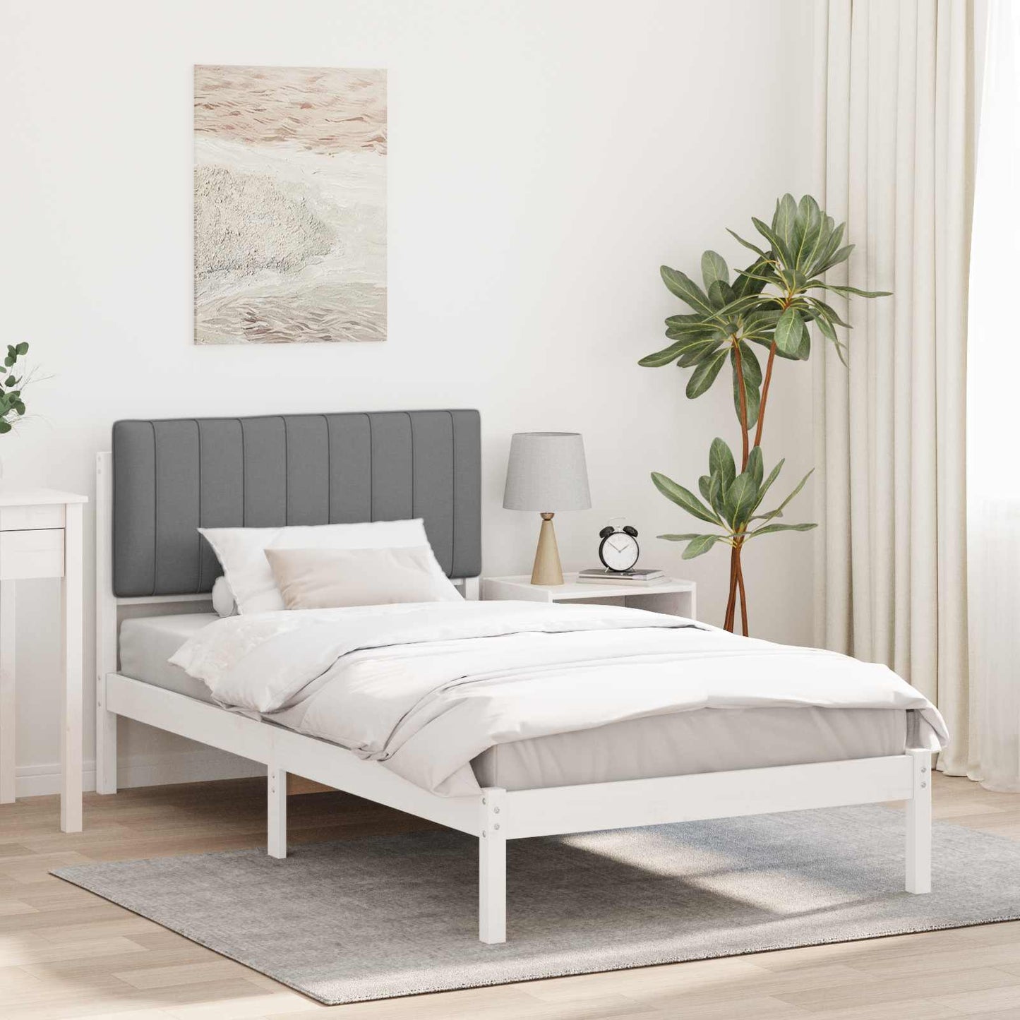 Letto con Testiera Rivestita Grigio chiaro 100 x 200 cm