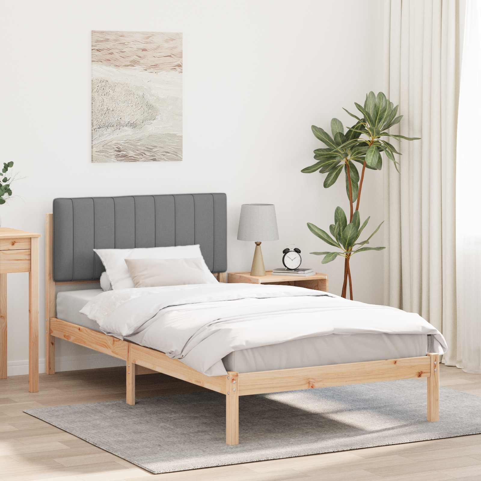 Letto con Testiera Rivestita Grigio Naturale e Chiaro | homemem39