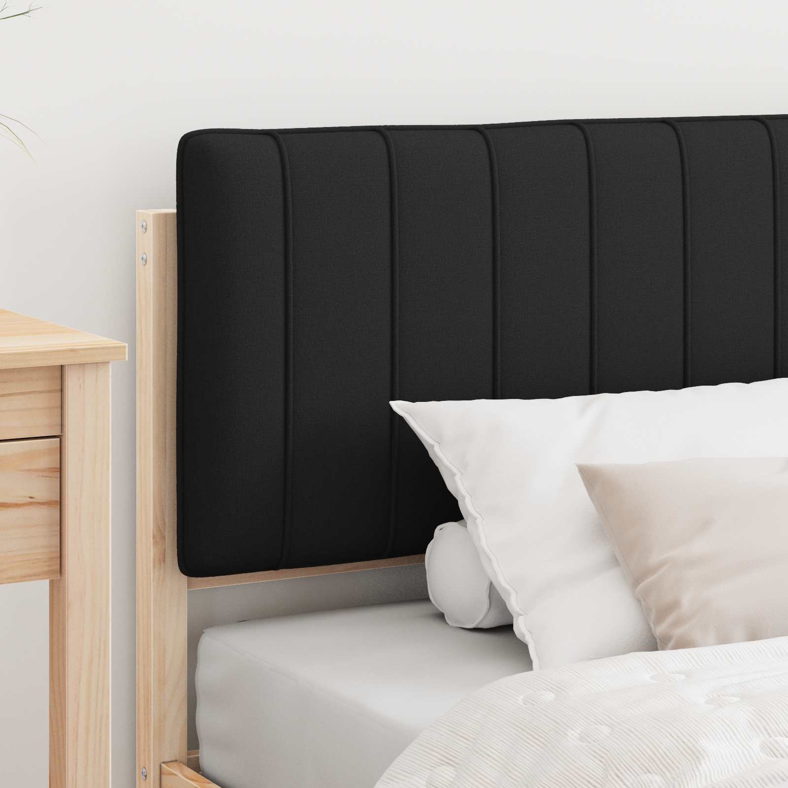 Letto con Testiera Rivestita Naturale e Nero 90 x 200 cm | homemem39