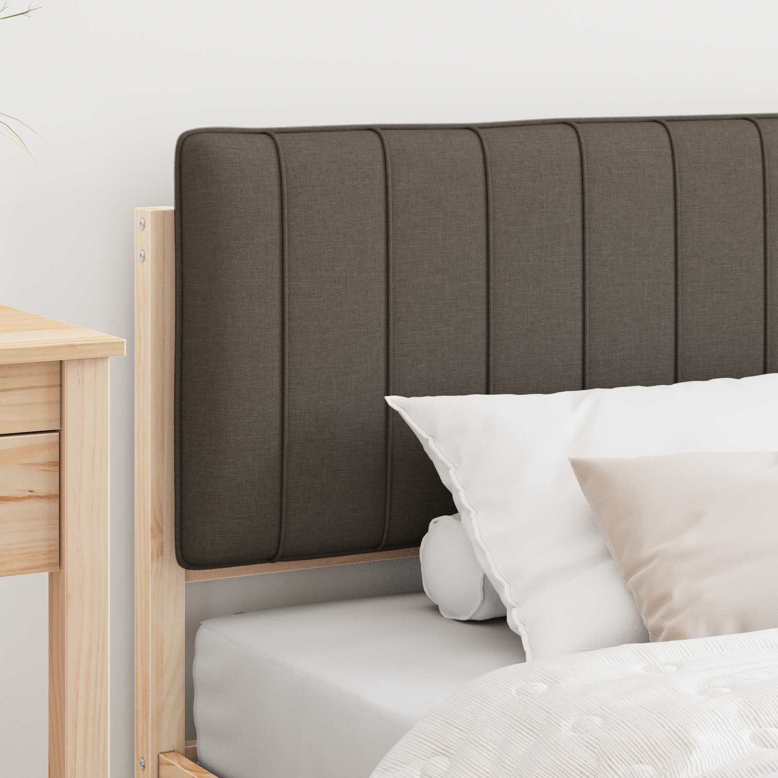 Letto con Testiera Rivestita Naturale e Taupe 90 x 200 cm | homemem39