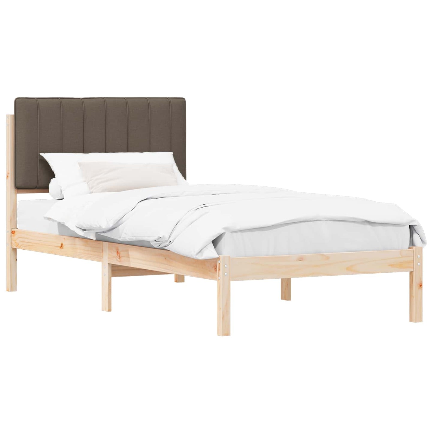 Letto con Testiera Rivestita Naturale e Taupe 90 x 200 cm | homemem39