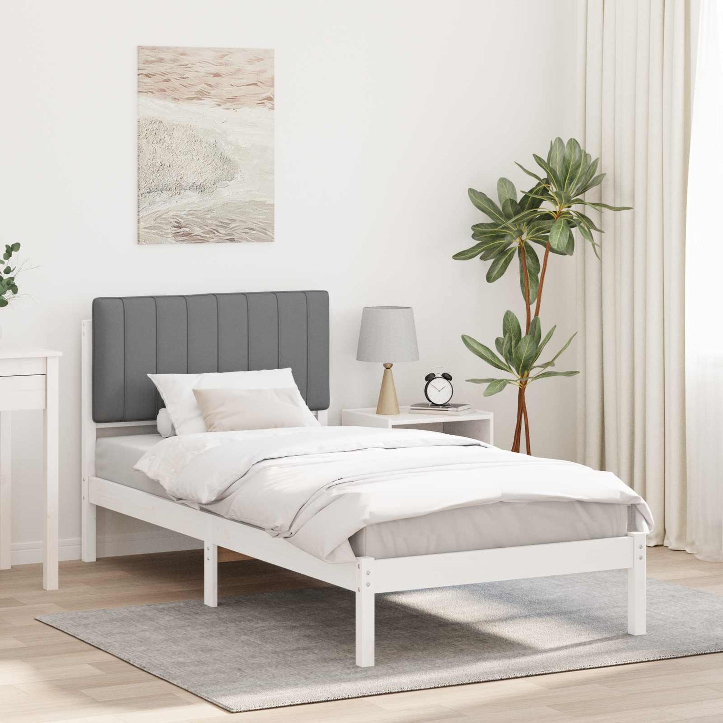 Letto con Testiera Rivestita Bianco e grigio chiaro 90 x 200 cm