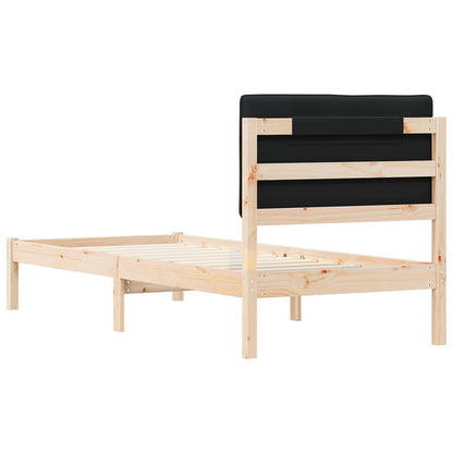 Letto con Testiera Rivestita Nero 80 x 200 cm Pino massello