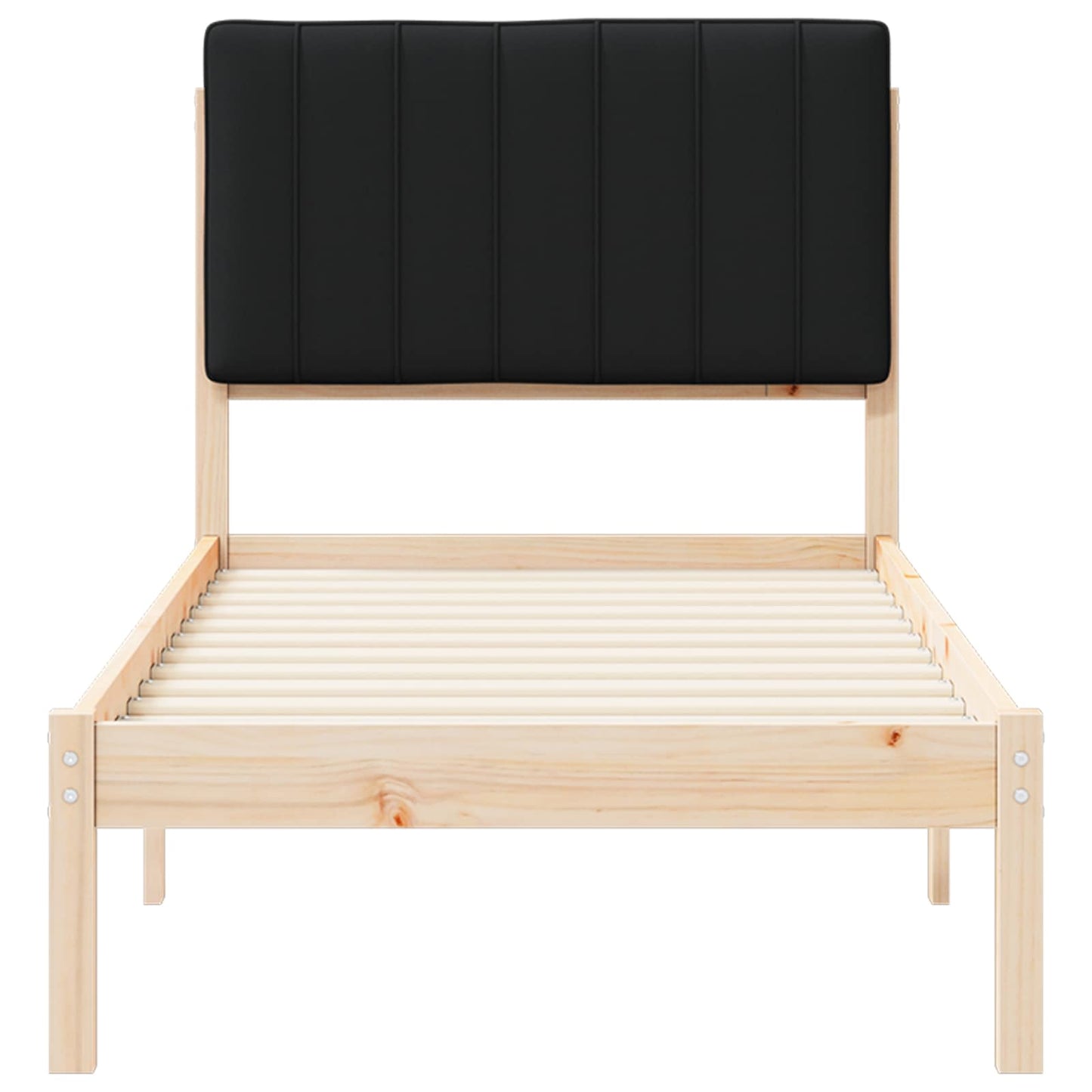 Letto con Testiera Rivestita Nero 75 x 190 cm Pino massello