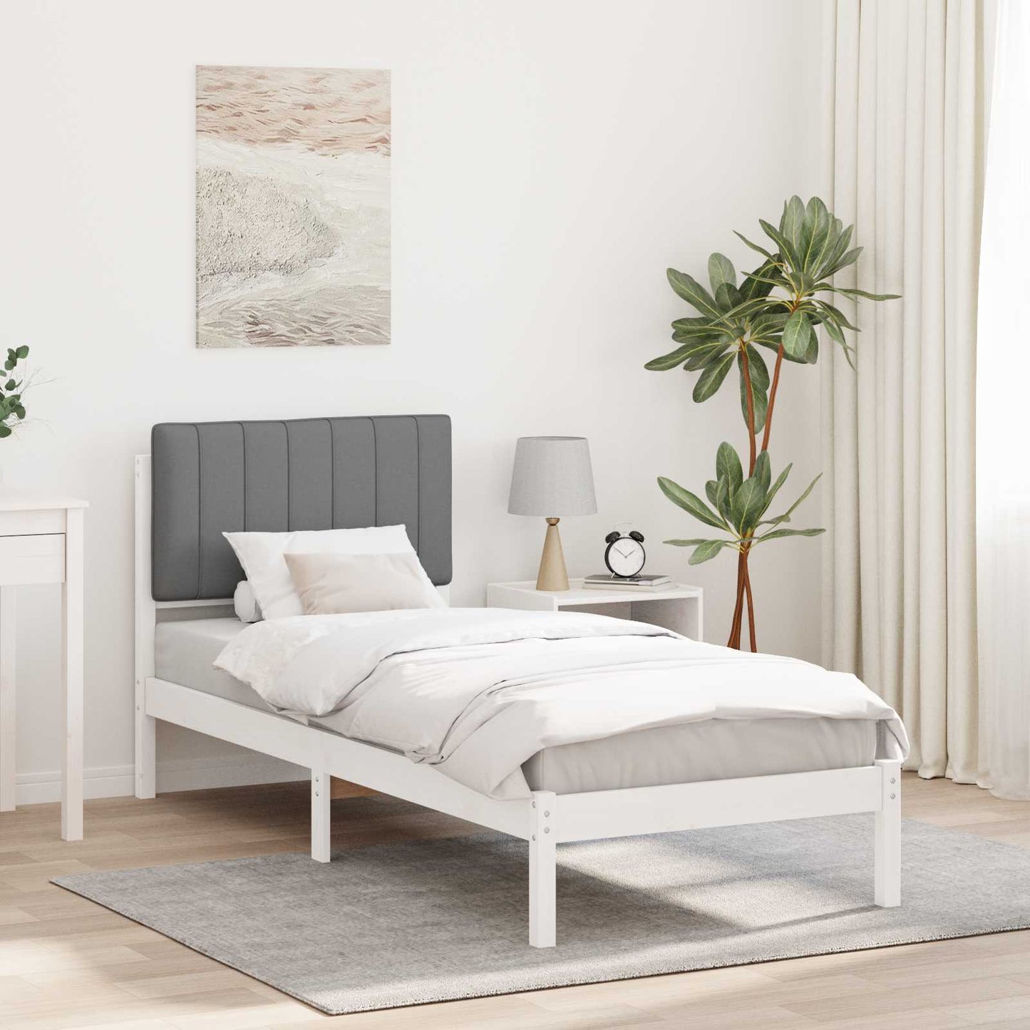 Letto con Testiera Rivestita Grigio chiaro 75 x 190 cm