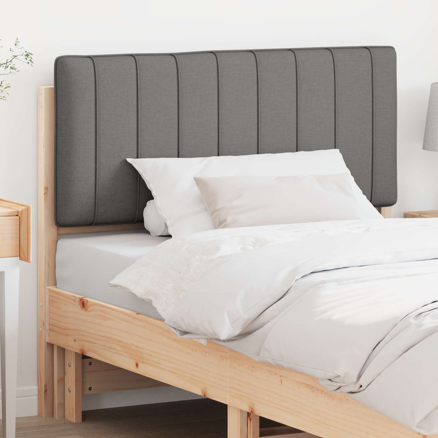 Testiera imbottita Marrone e Grigio Chiaro 100 cm Pino massello