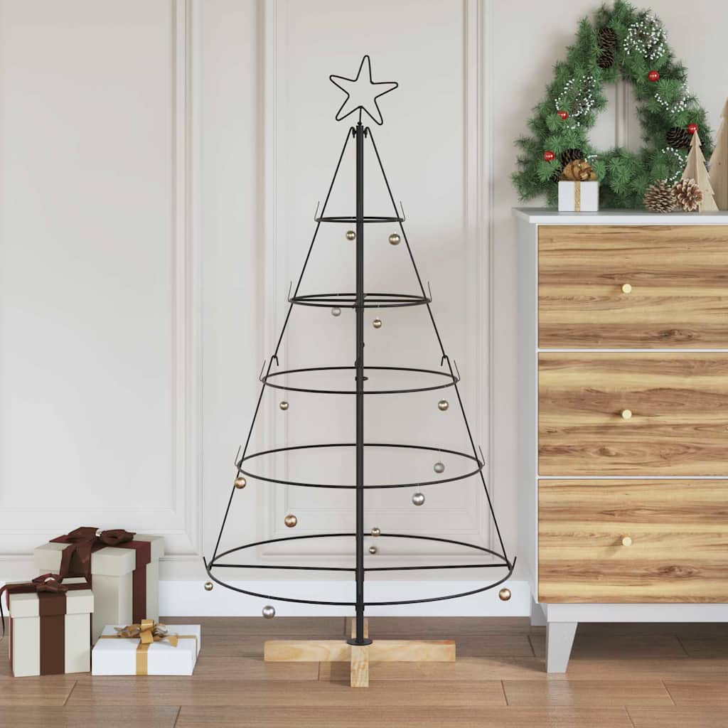 Albero a Cono di Natale con supporto Nero 125 cm Acciaio