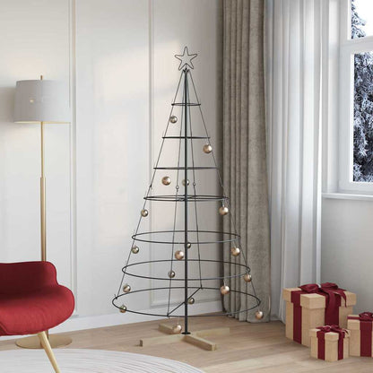 Albero a Cono di Natale con supporto Nero 180 cm Acciaio
