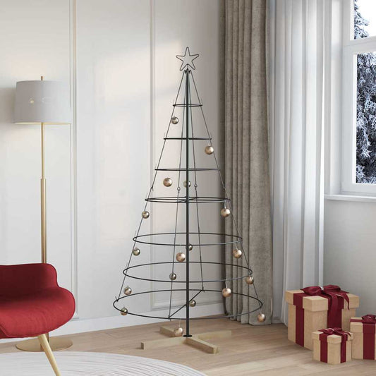 Albero a Cono di Natale con supporto Nero 180 cm Acciaio