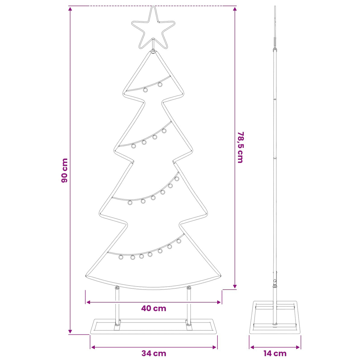 Albero di Natale in metallo Nero 90,5 cm Acciaio | homemem39