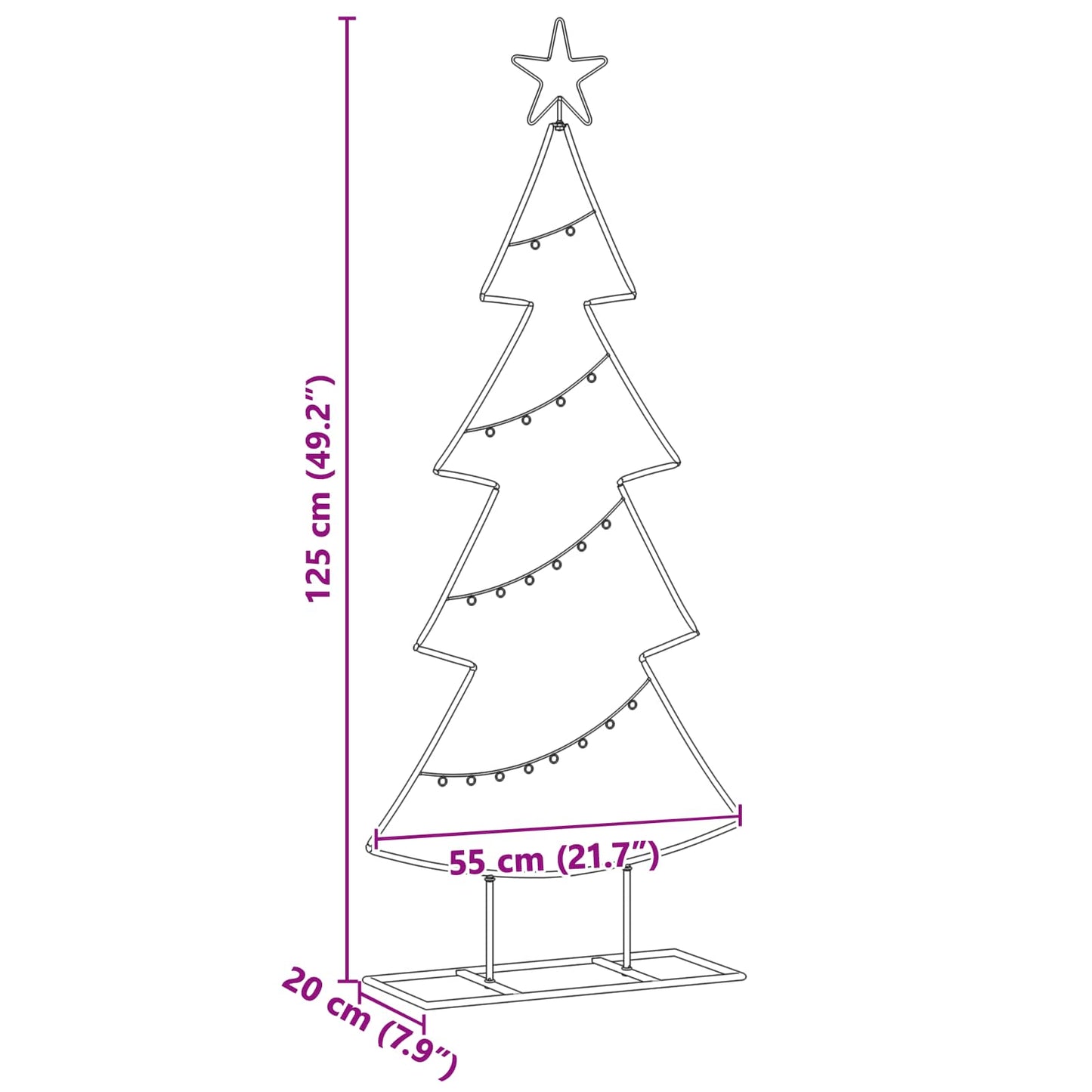Albero di Natale in metallo con supporto Nero 125 cm Acciaio