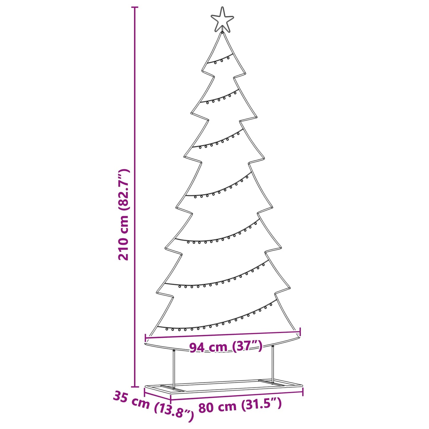Albero di Natale in metallo con supporto Nero 210 cm Acciaio
