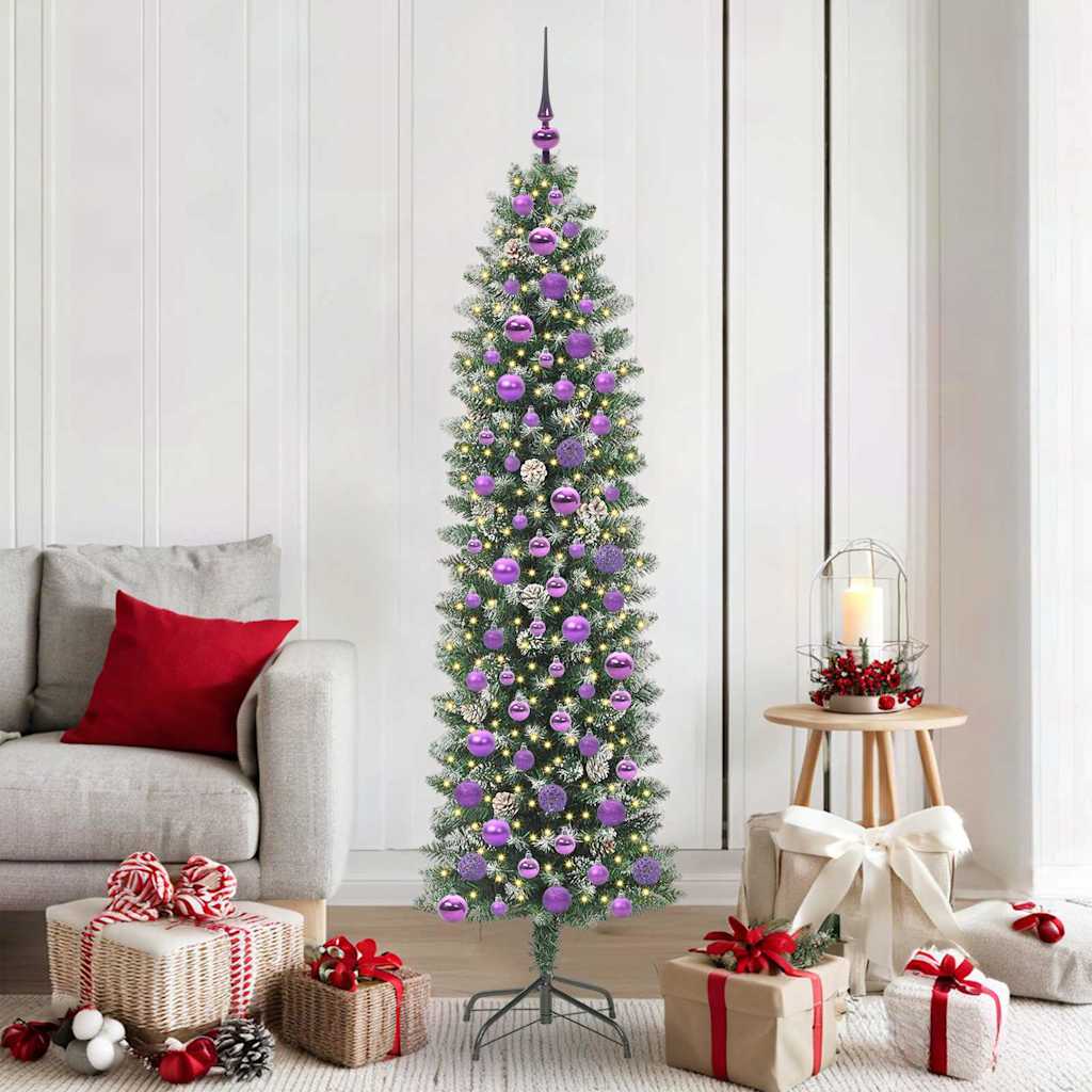 Albero di Natale Artificiale Sottile Verde e Bianco 180 cm | homemem39