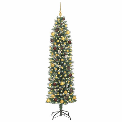 Albero di Natale Artificiale Sottile Verde e Bianco 210 cm